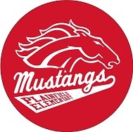 Red circle with a white mustang with the words, Plainfield Elementary Mustangs